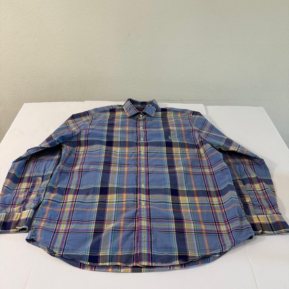 Polo Ralph Lauren Mens XXL Blue Plaid Cotton Long Sleeve Button Down Shirt